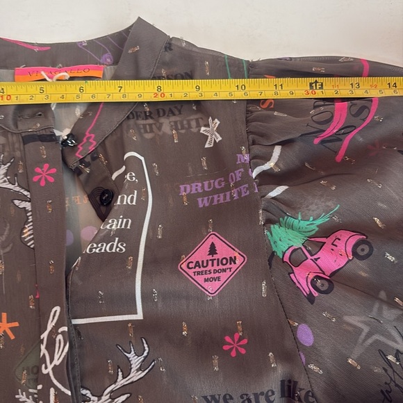 Vilagallo Edina sheer hidden button puff long sleeve Ski You Later blouse skiing - Picture 15 of 16